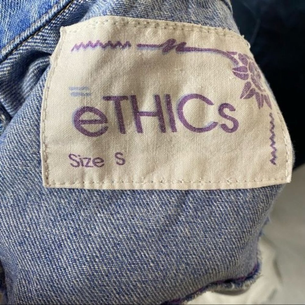 Vintage Ethics Jean Jacket Embroidered Cropped Pearl Button  Purple Details S - Picture 12 of 12